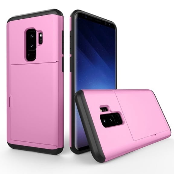 Card Slot Holder Wallet Samsung Galaxy S9 Plus Case - (Pink) Dual Layer Shockproof with Heavy Duty Protection