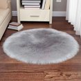 thumbnail image 6 of Soft Fur Area Rug Round Diameter 2.2ft Shaggy Rugs Gray Plush Circle Floor Mat for Bedroom Living Room Fluffy Mats Nursery, 6 of 8