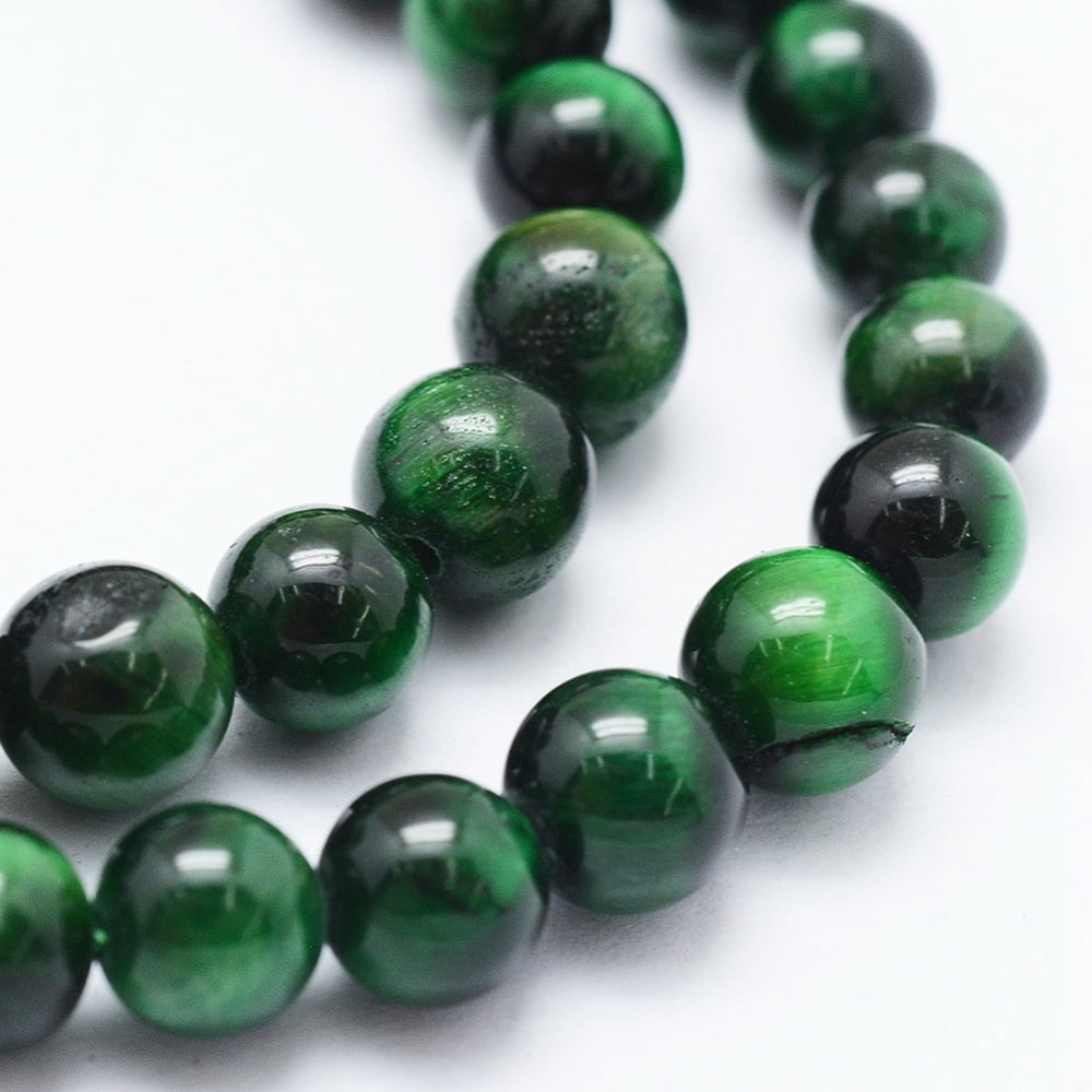 Natural Tiger Eye Beads Strands Dyed Heated Round Green 6mm Hole: 1mm 60~62pcs/strand 14.6 inch(37cm)