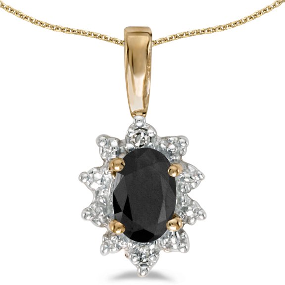 14k Yellow Gold Oval Onyx And Diamond Pendant with 18" Chain