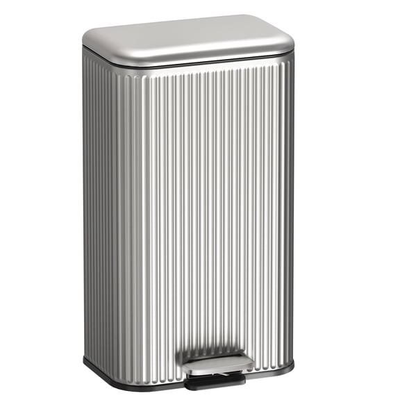 Pirecart 8 Gallon Stainless Steel Trash Can, Step kitchen Garbage Bin with Soft Close Lid, Removable Inner Bucket & Rear Handle, Foot Pedal, for Kitchen Bedroom Office, Silver