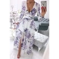 thumbnail image 4 of 2023 Independent station wish Express new summer long-sleeved V-neck chiffon print Bohemian dress women, 4 of 5