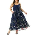 thumbnail image 4 of Agnes Orinda Women's Plus Size Floral Dresses U Neck Sleeveless Embroidered Mesh Double Layer Wedding Maxi Cami Dress with Pockets 2X Dark Blue, 4 of 6