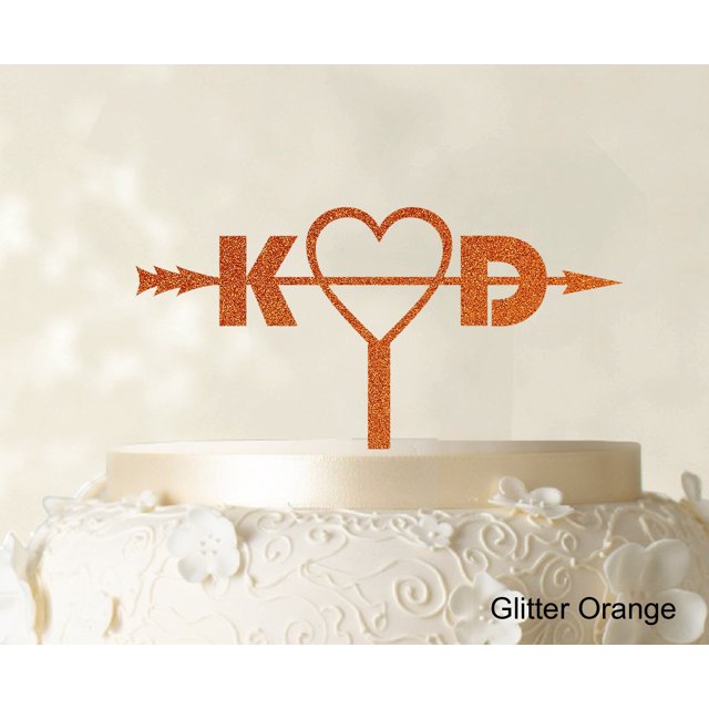 Initial Custom Wedding Cake Topper Personalized Glitter Orange Cake Topper Color Option Available 6-8 Inches Wide