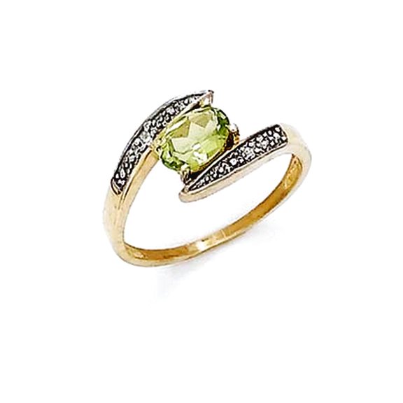 14k Yellow Gold Diamond Peridot Oval Ring Size 7.0 Ring for Women - .02 dwt