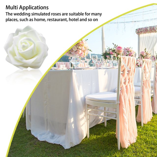 Langgg Pack of 50 Artificial Bionic Flowers PE Foam Simulation Roses Fake Flower Decorations Wedding Party Engagement Presents Cream White