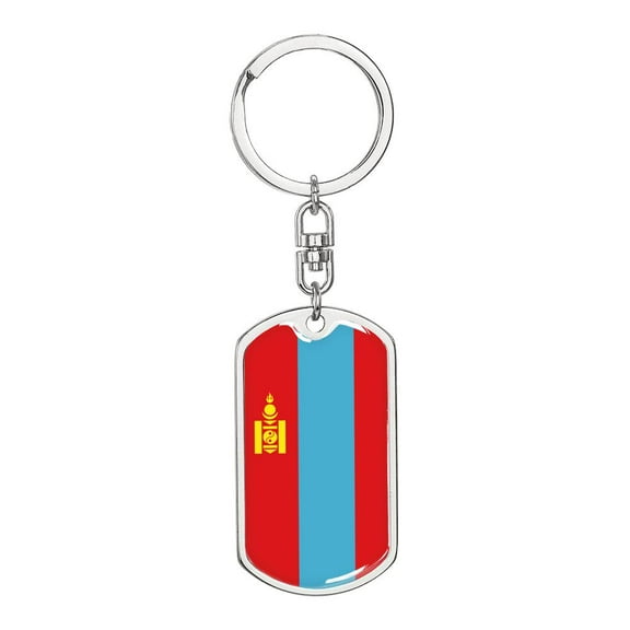 Mongolia Flag Keychain Dog Tag Stainless Steel or 18k Gold