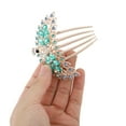 thumbnail image 3 of 1 Pc Women Peacock Style Hair Insert Comb for Straight Thick Wavy Hair Blue Alloy Rhinestone, 3 of 3