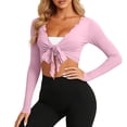 thumbnail image 2 of Tqcoqu Womens Tie Front Wrap Crop Tops,Long Sleeve Shrugs Cropped Shirts Yoga Cover Up Top Pilates Workout Outfits,Pink Women's S-XXL, 2 of 10