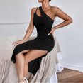 thumbnail image 5 of Gibobby Vestido de fiesta para mujer elegante Slouchy hombro abierto vestido Sexy Color sólido Delgado temperamento Slouchy vestido Sexy Delgado cintura alta(Negro,M), 5 of 5