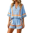 thumbnail image 3 of KKBOTIVE Short Sets for Women 2 Piece V Neck Summer Vacation Outfits for Women Boho Beach Matching Sets Casual Resort Wear Outfits 2026 Sky Blue L, 3 of 5