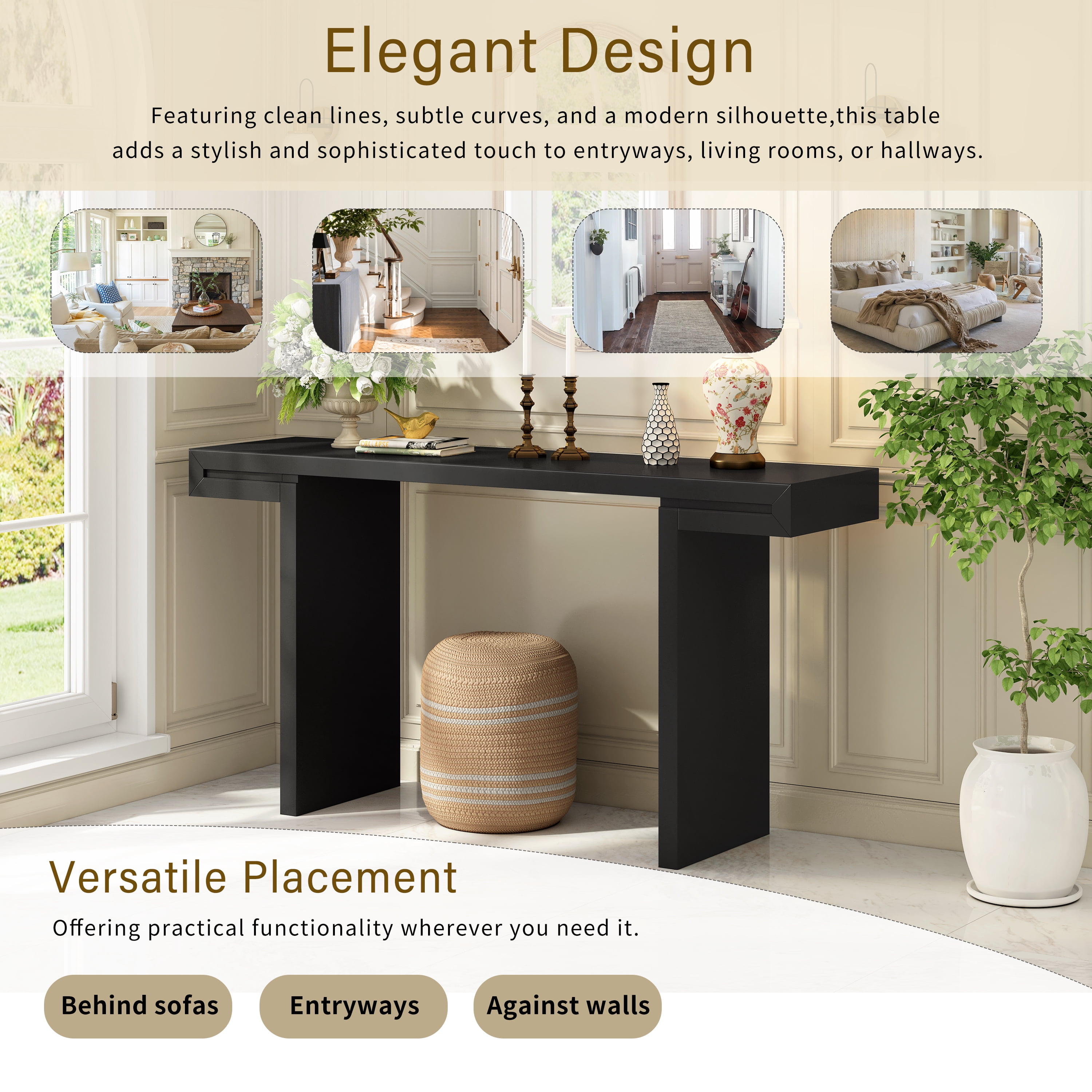 Euroco 60" Long Console Table, Modern Entryway Table with Adjustable Feet for Living Room, Hallway,Entryway,Foyer,Black