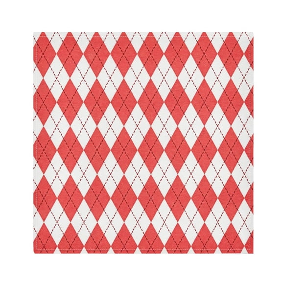Iauyy Satin Napkins Set of 1- Red & White Argyle Pattern DIY Printing Decoration Cloth Napkin- Easy Care for Home/Party