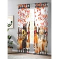 thumbnail image 4 of Sheer Curtains 96 inches Long, Fall Theme Funny Dog Pumpkin Maple Leaf Black White Plaid Light Filtering Sheer Window Curtains Rod Pocket Voile Drapes for Bedroom Living Room, 52"W x 96"L 2 Panels, 4 of 7