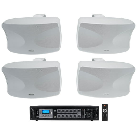 (4) Rockville WET-44 PRO Dual 4" 4-Way Swivel 70V Commercial Speakers in White Amp
