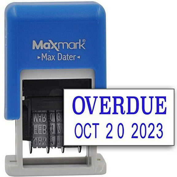 MaxMark Self-Inking Rubber Date Office Stamp with OVERDUE Phrase & Date - BLUE INK (Max Dater)
