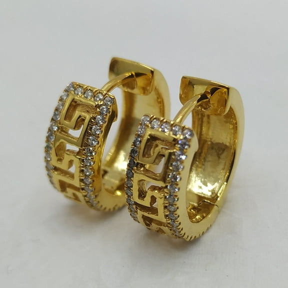 Men's 14K Gold Plated Sterling Silver Round Shaped Nugget Diamond Cut Stud Earrings, Screw Back Earrings