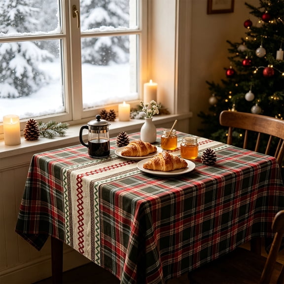 MMJ Christmas Tablecloth Vintage Plaid Tartan Red Green, Cottagecore Farmhouse Table Cover for Dining Table Party Christmas Decor 35.43x35.43in