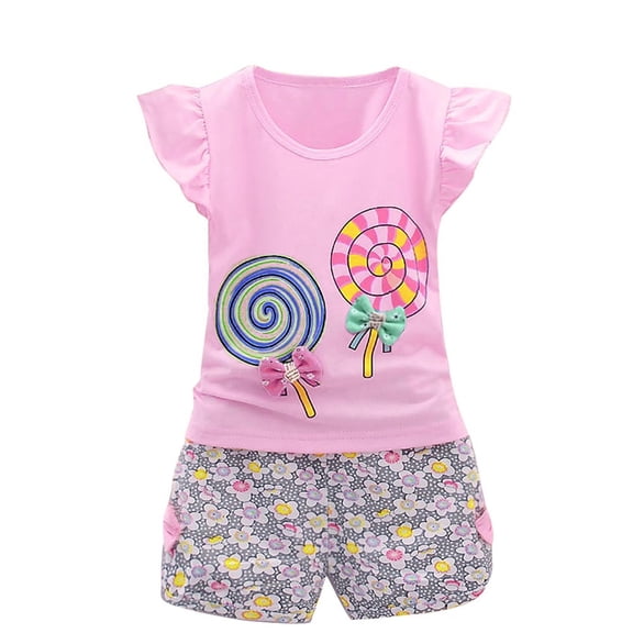 Toddler Outfits for Girls 2T, Toddler Baby Girls Clothes Summer Outfits Ruffle Sleeve T-shirt Shorts Cute Girl Clothing Set Girls Back To School Clothes