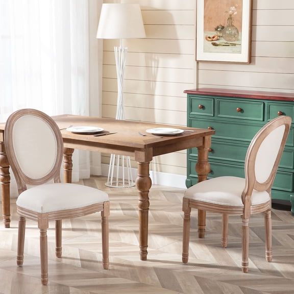 French Country Dining Chairs Set of 2, Vintage Louis Chairs with Curved Backrest and Beautifully Carved Solid Wood Frame Farmhouse Dining Chairs for Living Room, Kitchen, Restaurant