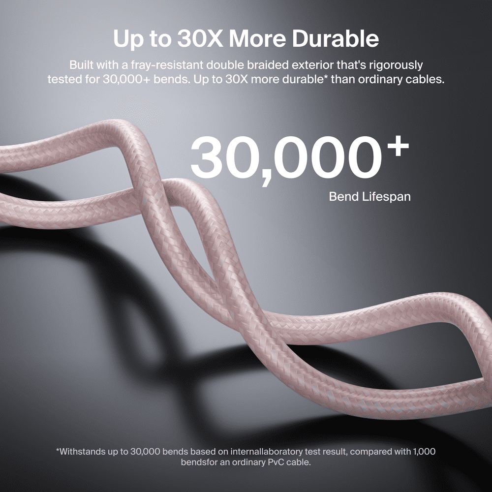 Belkin BoostCharge Braided USB-C Cable (5ft) for iPhone 16, 15, Galaxy S25, S24 & More - Rose Gold