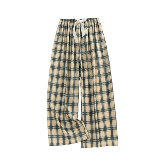 Women's Casual Fashion Sleep Pants Loungewear Pants Wearable As Outerwear High-Waisted Pants with Plaid Print for Cozy and Fashionable Lounge,Khaki,One Size
