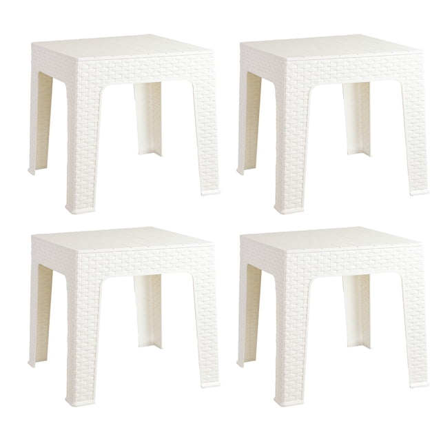 Sunnydaze Table d'Appoint Carré de Patio Extérieur en Polypropylène de 17,75 Po - Blanc - Ensemble de 4