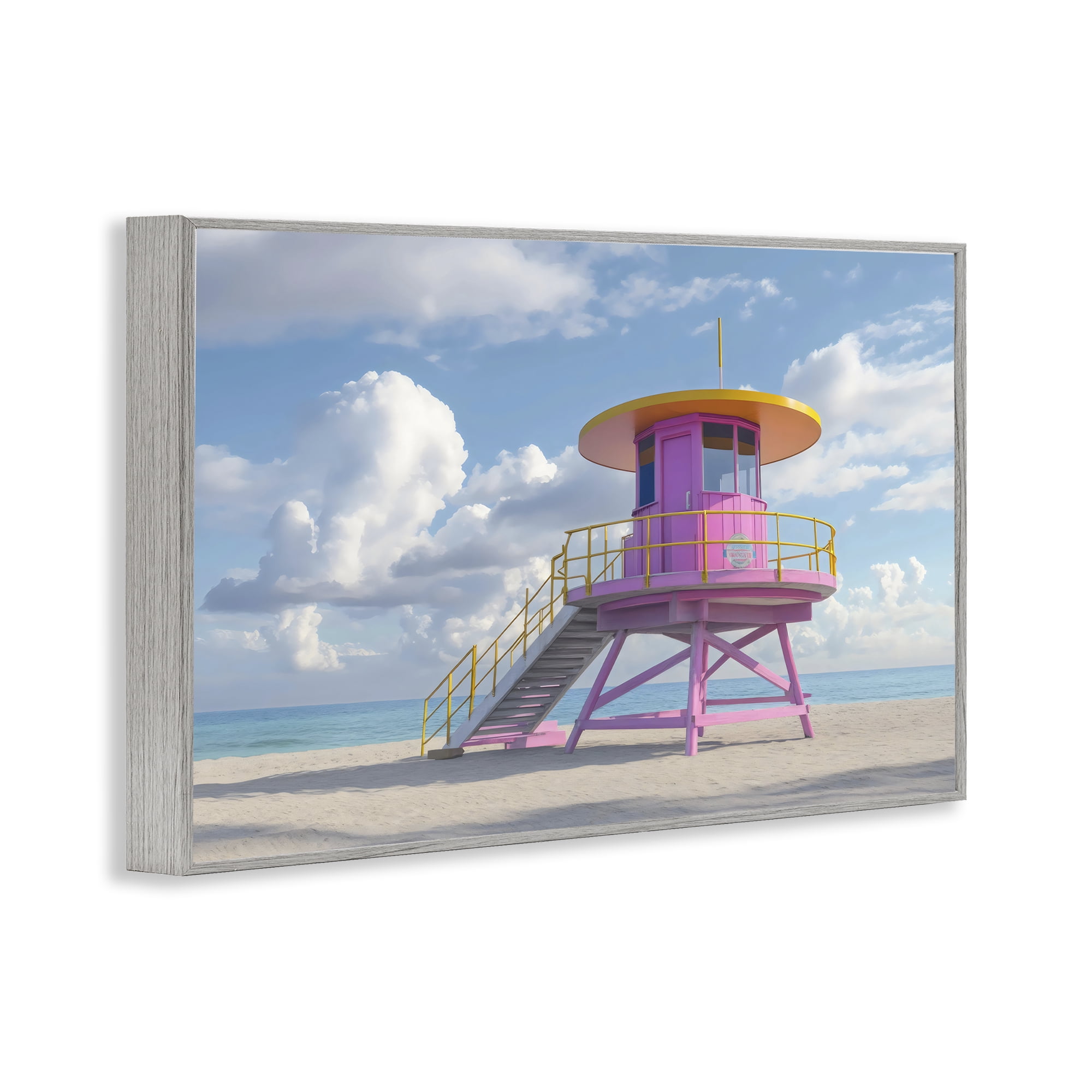 Stupell Industries Miami Beach Tower in Pink Gray Framed Giclee Art, design by Creative Studio