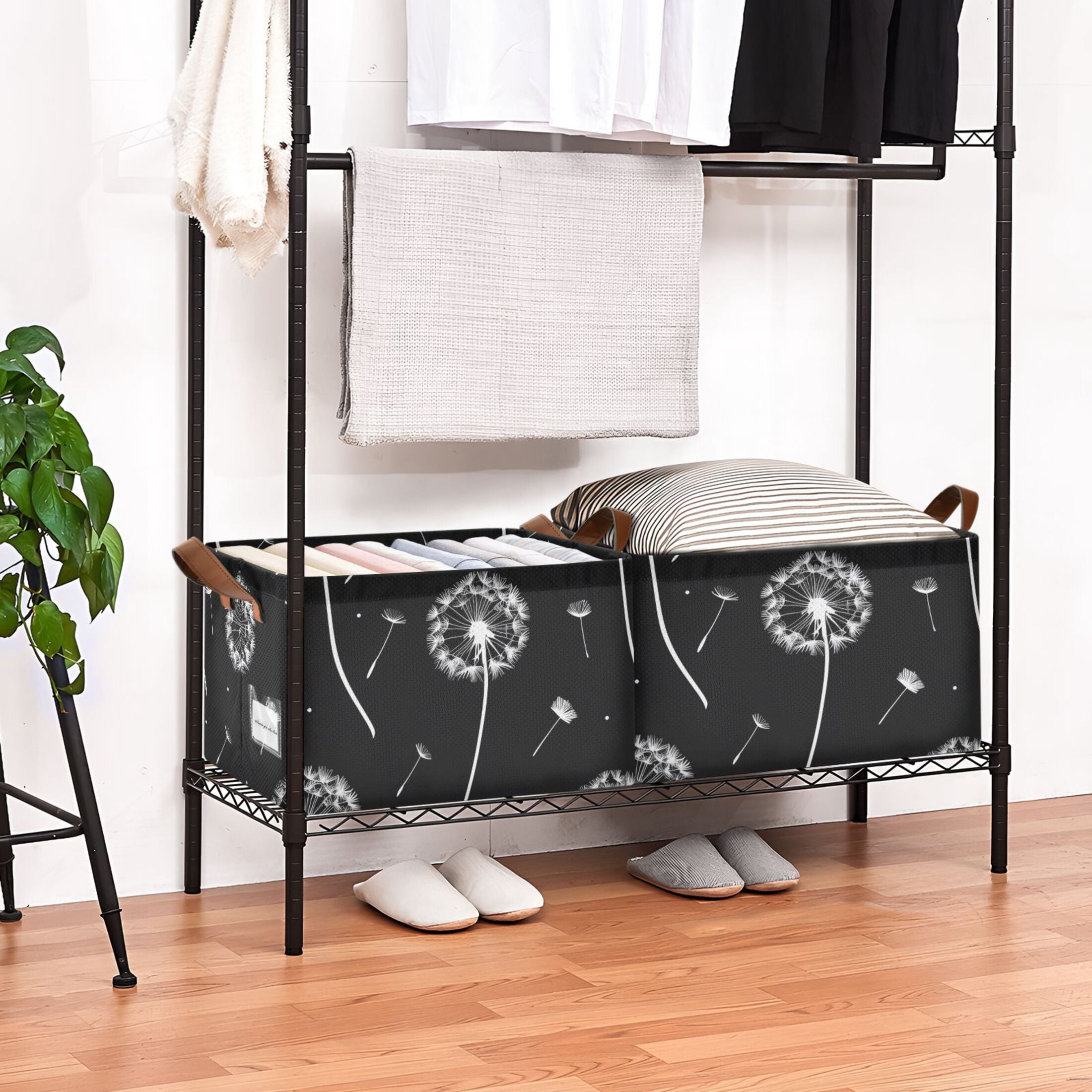 Ryvnso Dandelion on Black Storage Bins Large Basket Foldable Cube Toys Organizer with Handles 2 PCs