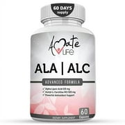 Amate Life ALA/ALC High Potency Formula- Best Alpha Lipoic Acid and Acetyl-L-Carnitine HCl Dietary Supplement- Antioxidant Support- Energy Boost- for Men and Women 60 Capsules