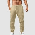 thumbnail image 2 of Youmylove Mens Casual Pants Drawstring Elastic Waist Lightweight Linen Pants Loose Fit Summer Beach Yoga Trousers Breathable Stylish Comfy Trousers, 2 of 6