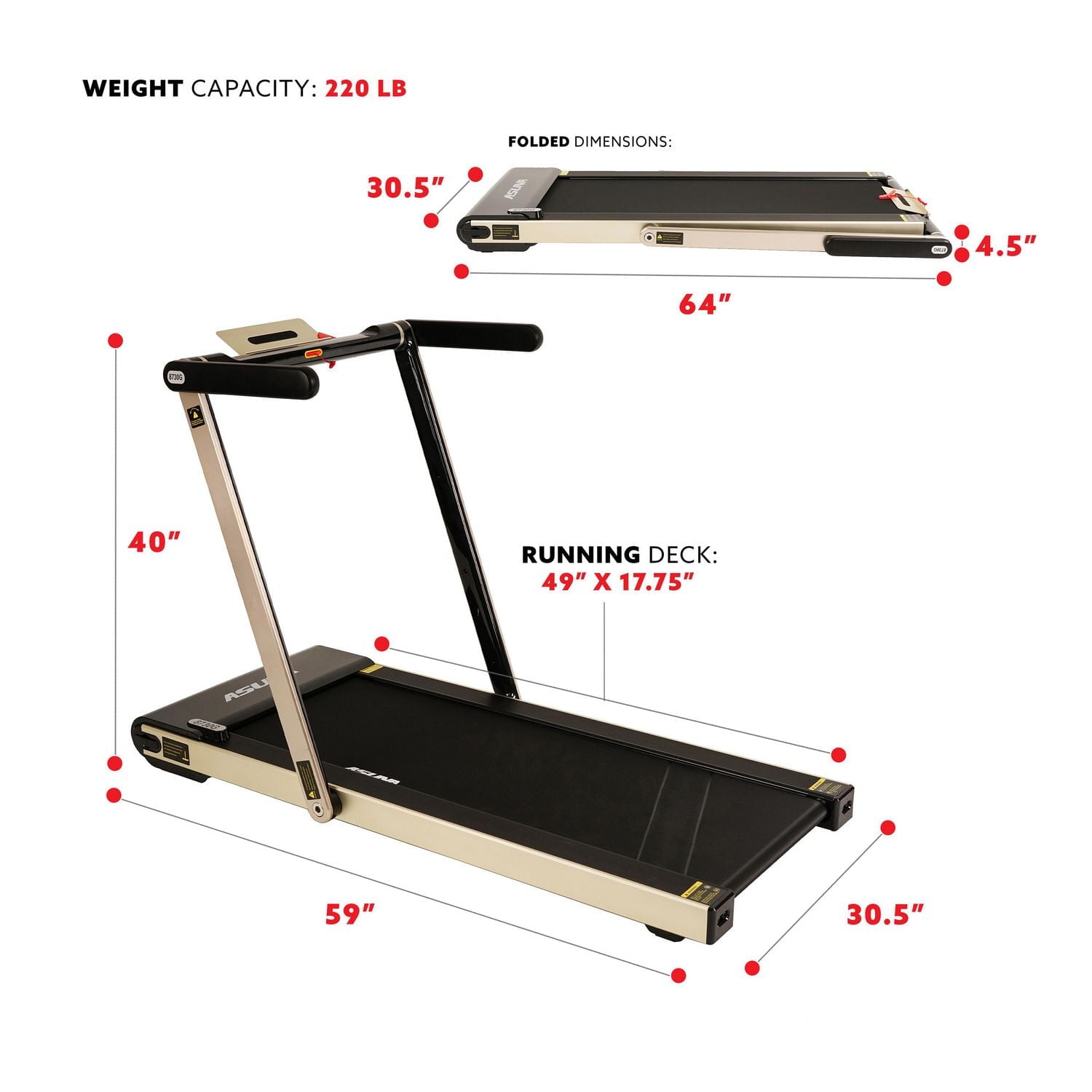 ASUNA Space Saving Treadmill, Low Profile & Folding, Motorized with Speakers for AUX Audio Connection