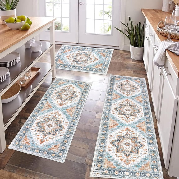Farmhouse Kitchen Rugs Sets of 3, Kitchen Runner Rugs Non Slip Washable, Boho Kitchen Mats for Floor, Indoor Door Mat Entrance, Laundry Room Rug, Thick Kitchen Floor Mat Carpet