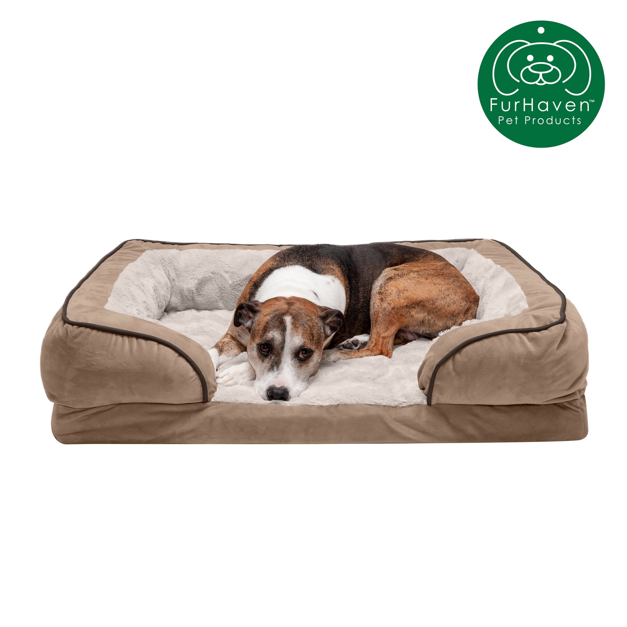誠実】 Furhaven Pet Bed for Dogs and Cats Sherpa Flannel Paw D cor Oval  Cuddler Dog with Removable Washable Cover Pillow Cushion Twilight B 