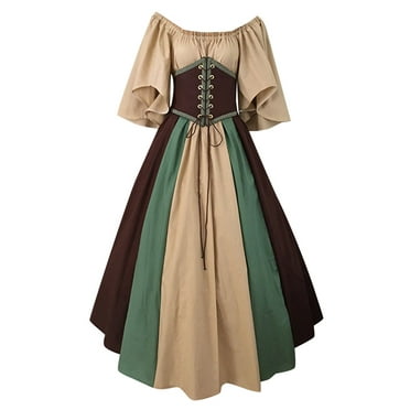 Inevnen Women Flare Sleeve Renaissance Dress Halloween Medieval Costume ...