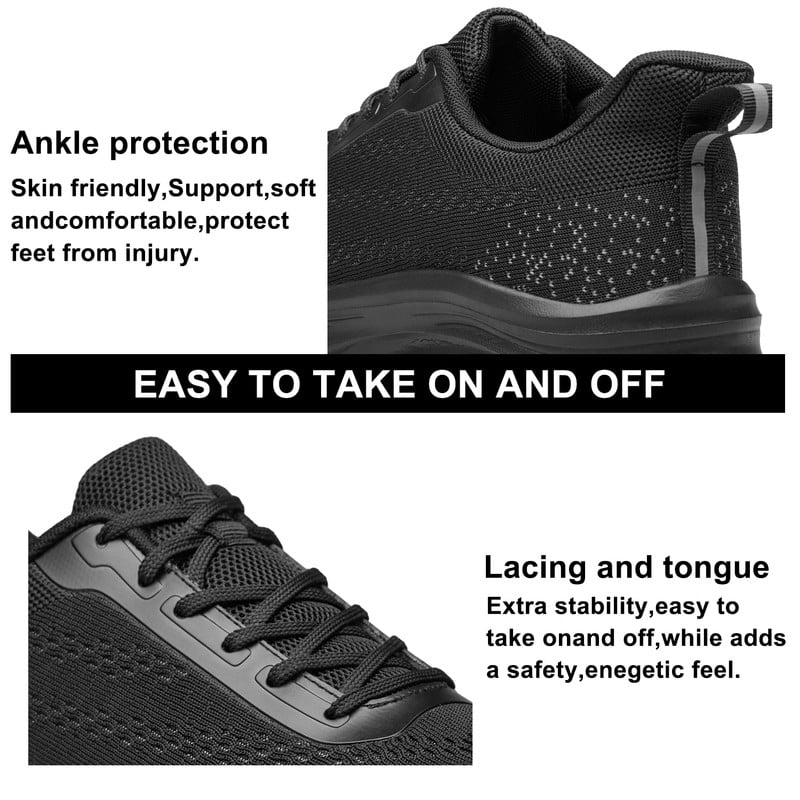 YHOON Men Walking Shoes Lightweight Breathable Running Tennis Sneakers Athletic Gym Workout Training Slip on Shoes All Black Size 11