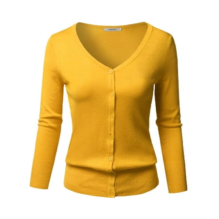 - FashionOutfit Women's Solid Button Down V-Neck 3/4 Sleeves Knit Cardigan