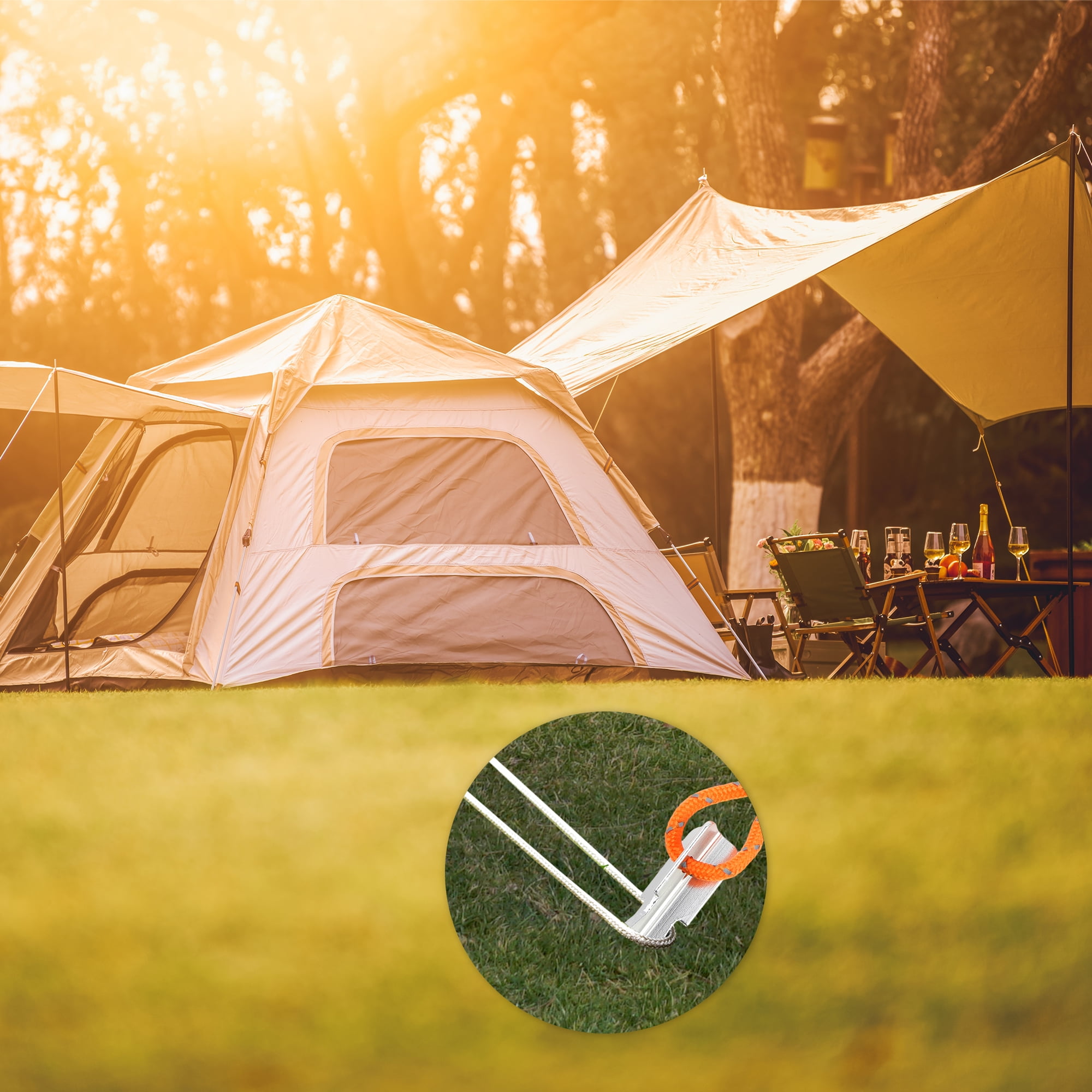Unique Bargains 1 Set Reusable 10xNails 1xBag 1xPlastic Hammer 1xNail Puller Tent Pegs for Camping Silver Tone Aluminum Alloy Polyester Bag Plastic PP Steel