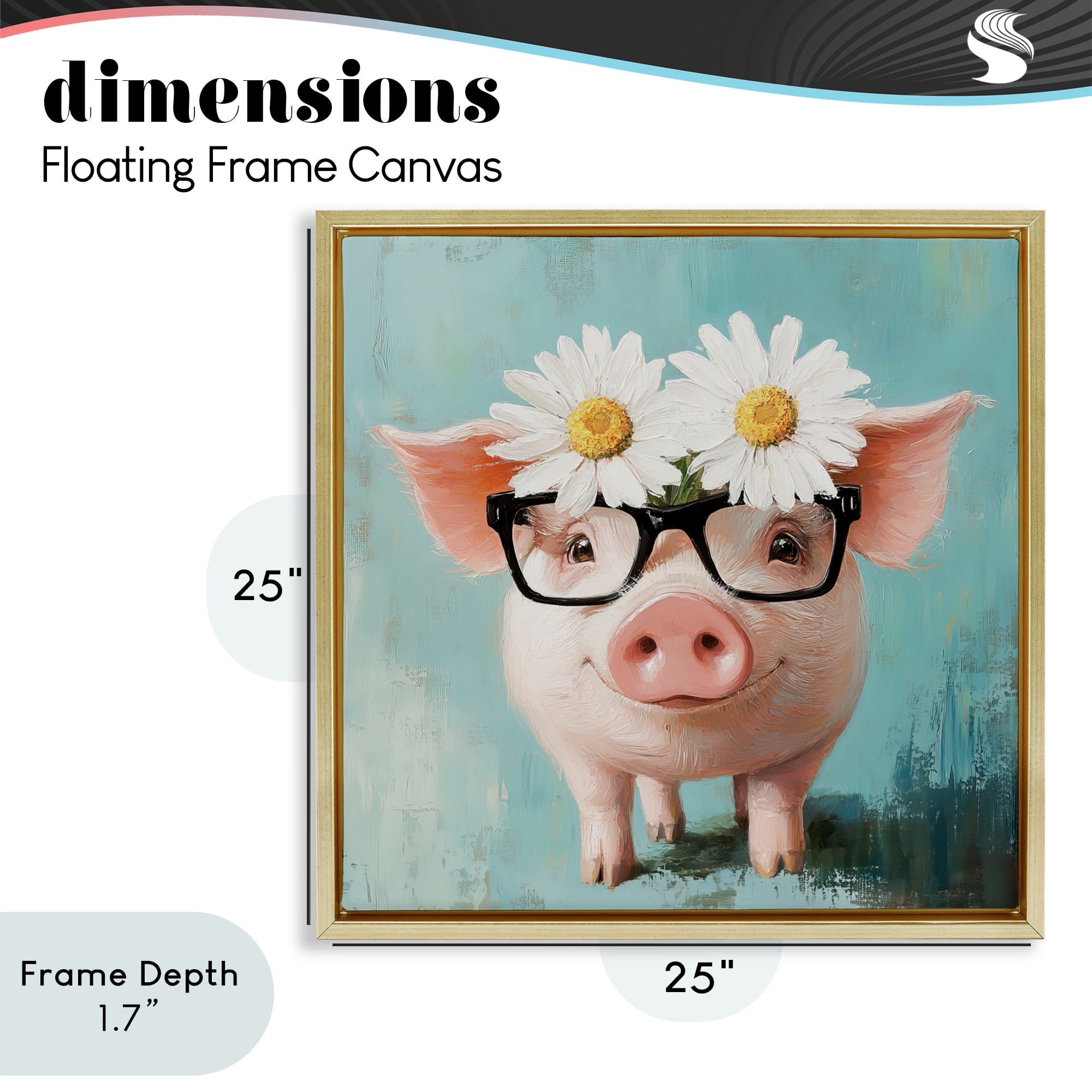 Stupell Industries Nerdy Natalie Piglet Gold Framed Floater Canvas Wall Art, design by Tina LeCour