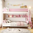 thumbnail image 3 of Twin over Full Bunk Bed with Striped-Design Staircase, Kids Teens Wooden Storage Bed Frame with Side Shelves, 3 of 11