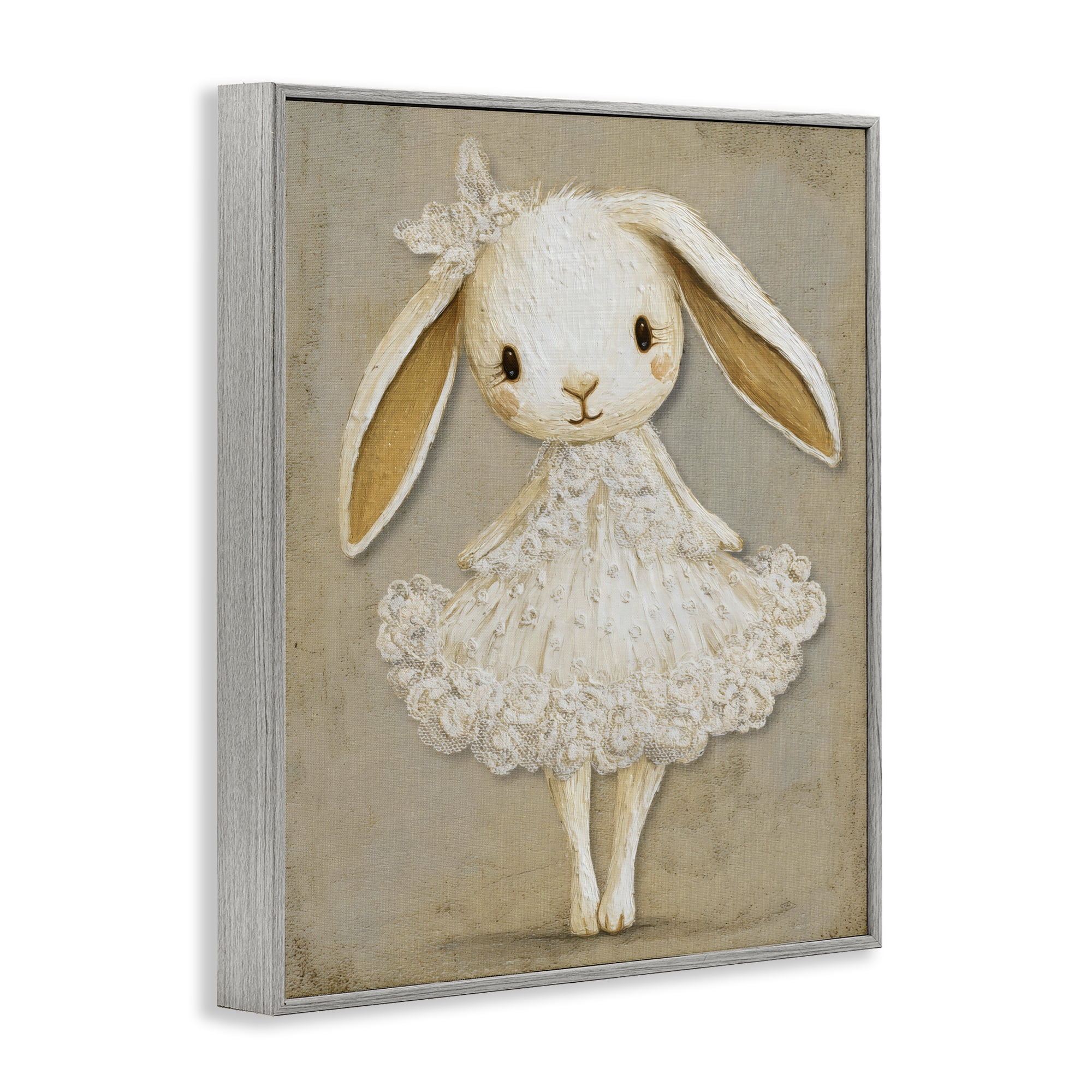 Stupell Industries Ballerina Bunny in Lace Dress Gray Framed Giclee Art, design by Ink Drop Loft