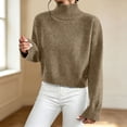 thumbnail image 2 of HOSIA Women Cropped Turtleneck Knit Sweater Oversized Long Sleeve Turtleneck Knitted Pullover Jumper Loose Soft Cozy Casual Crop Pullover Sweater Fall Winter Business Casual Teacher Outfits Khaki L, 2 of 6