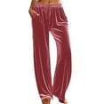 thumbnail image 6 of vigerkar Women's Velvet Pants Drawstring Waist Wide Leg Casual Lounge Pant (Brick Red, XXL), 6 of 6
