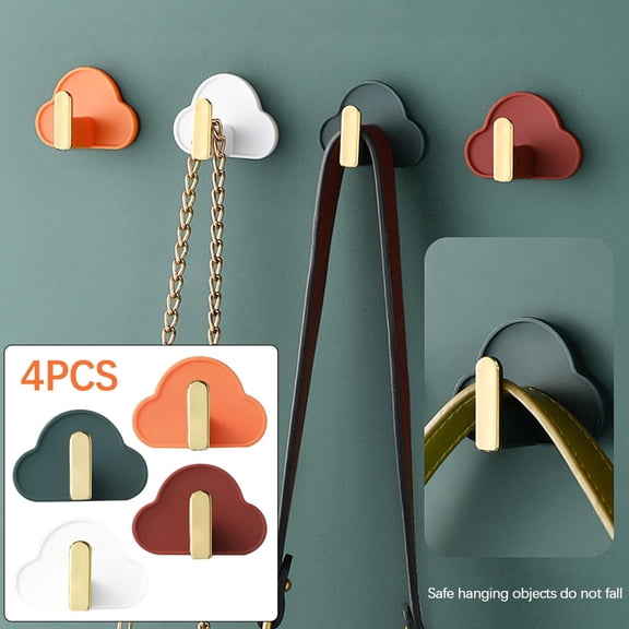 Adhesive Hooks for Wall, No Drill Heavy Duty Hangers for Hanging Towels, Strong Stick Command Hooks for Bathroom, Kitchen, Coat Organization, 4 Pack