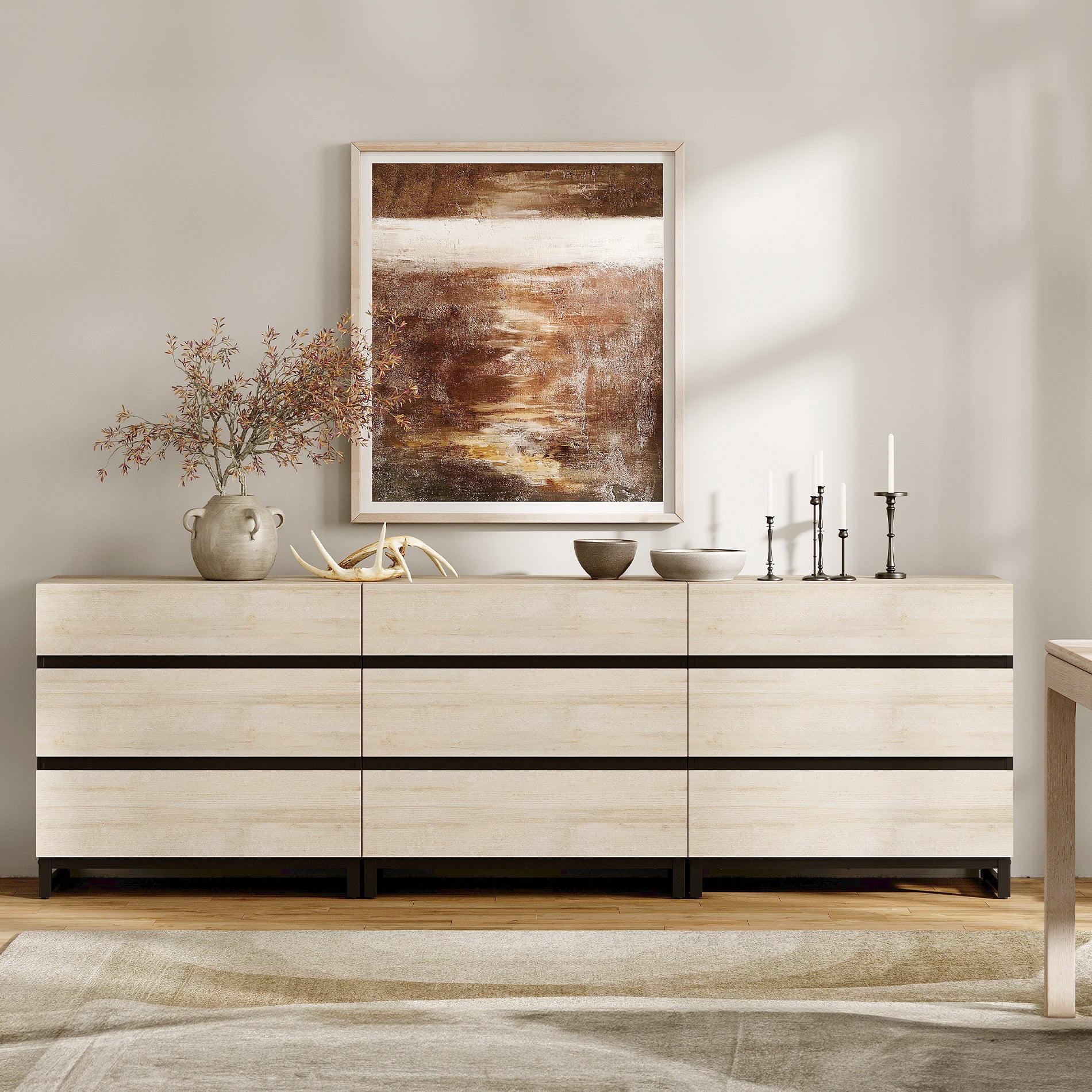 WAMPAT Dresser for Bedroom, Closet Organizers and Storage with 9 Drawers, Chest of Drawers with Metal Base, Wooden Modern Dresser for Living Room, Bedroom, Entryway, Light Oak