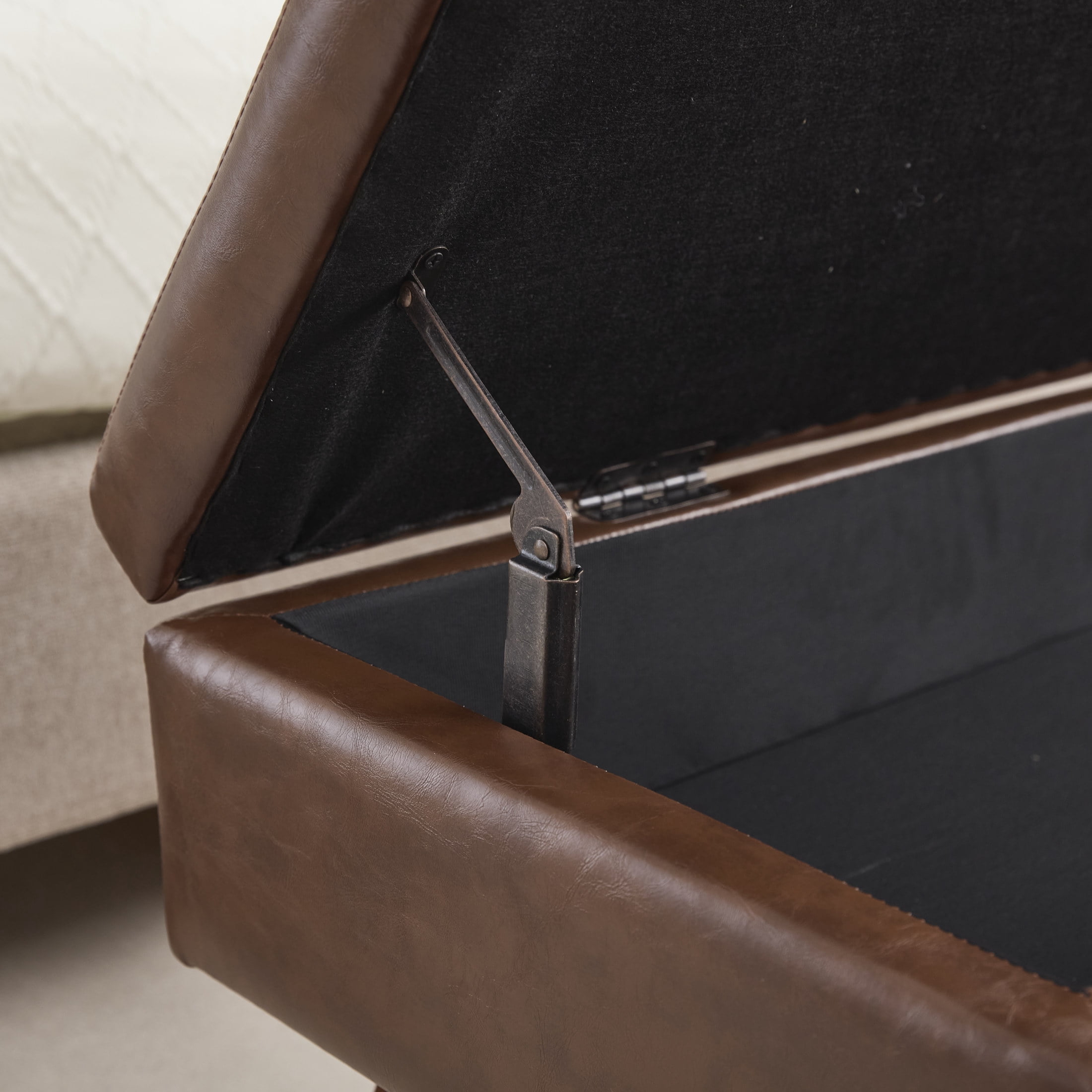 Madeleine Classic PU Upholstered Bed End Stool with Solid Wood Legs and Hidden Storage, Brown