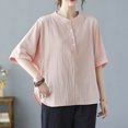 thumbnail image 2 of AherBiu Hauts Surdimensionnés pour Femmes Coton Lin Demi-Bouton Col Rond Manches Chauve-Souris Chemises Blouse, 2 of 6