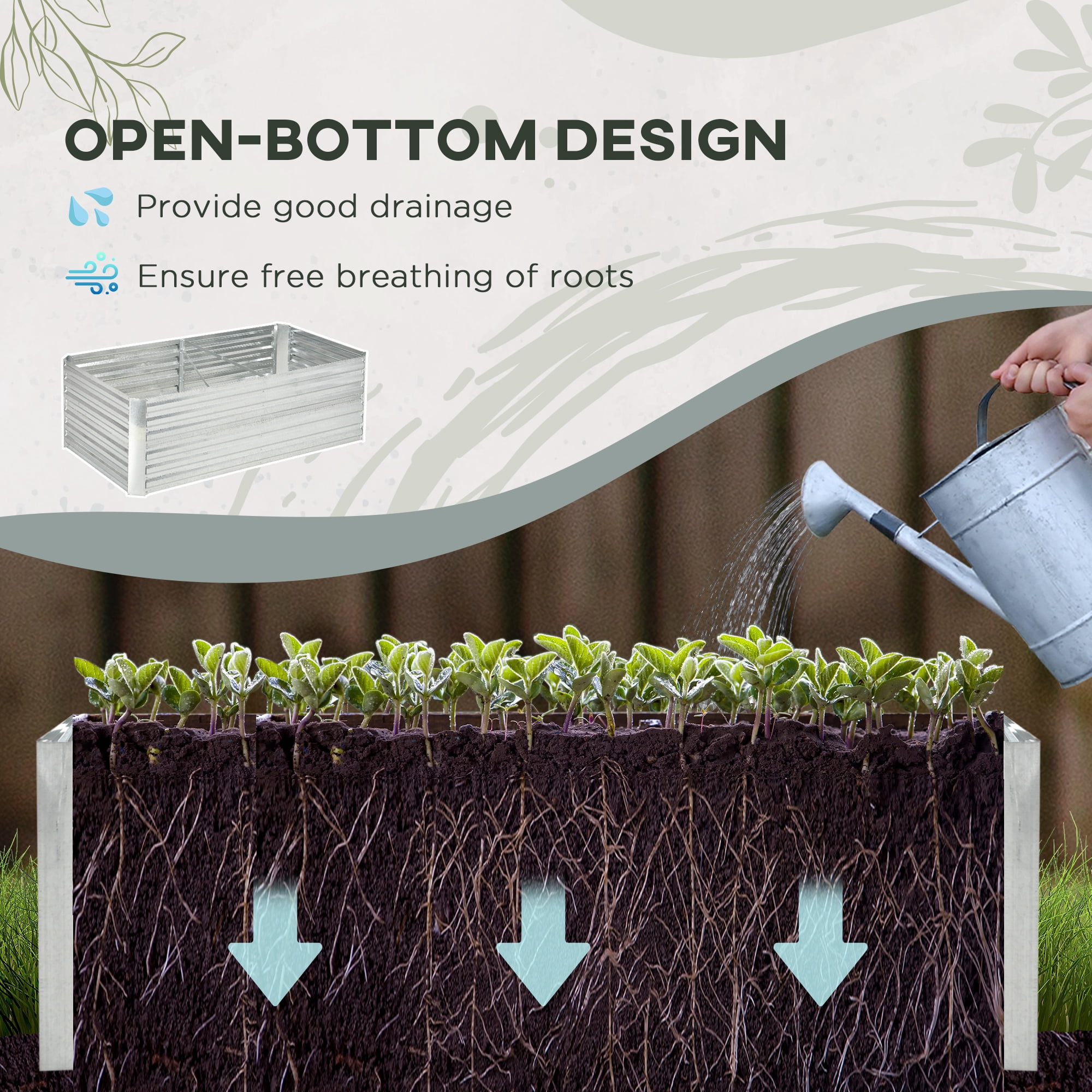 Galvanized Raised Garden Bed Kit with Reinforcing Bars, Large and Tall Metal Planter Box for Vegetables, Flowers and Herbs, 6' x 3' x 2', Silver