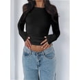 thumbnail image 4 of Womens Long Sleeve T Shirts Basic Scoop Neck Crop Tops Casual Slim Fitted Clothes Thermal Tee, 4 of 6
