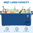 thumbnail image 3 of Dextrus 80 Quart Outdoor Rolling Cooler Cart with Bottle Opener Drainage, Portable Beverage Rolling Cart with Tray on 360° Swivel Wheels, Blue, 3 of 5